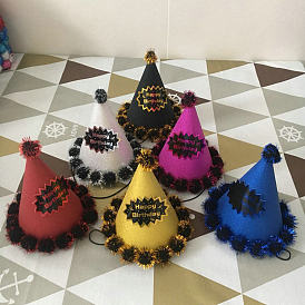 Birthday Cone Paper Party Hats, with Pompon, for Kids Birthday Party Supplies