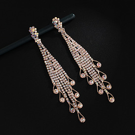 European and American Style Crystal Claw Chain Long Tassel Earrings AB Color Diamond Slimming Ear Jewelry E769