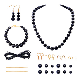 SUNNYCLUE DIY Necklace Making, with Synthetic Black Stone Bead, Nylon Thread, Brass Lobster Claw Clasp and 304 Stainless Steel Earring Hook