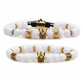 Tiger Eye Magnetic Crown Bracelet Set for Men and Women - DIY Beaded Jewelry