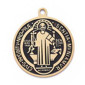 304 Stainless Steel Pendants, with Enamel, Enamelled Sequins, Flat Round with Saint Benedict Medal