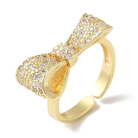 Bowknot Brass Micro Pave Clear Cubic Zirconia Open Cuff Rings for Women