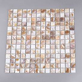 Cabochons en mosaïque de coquillages d'eau douce naturels, carrée, dos plat