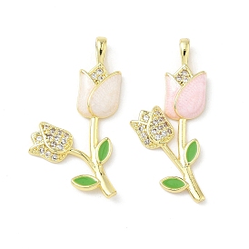 Латунь микропаве фианиты с подвесками из эмали, цветок, реальный 18 k позолоченный