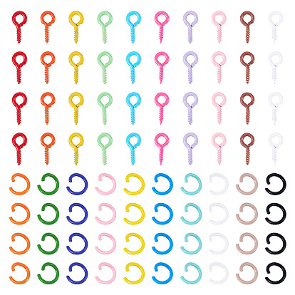 400шт. шт. литые винты с проушиной штифты скобы, за половину пробурено бисера, с 400 железными открытыми прыжковыми кольцами