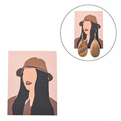 Cartes d'affichage de bijoux en carton, pour accrocher des boucles d'oreilles et des clous d'oreilles, rectangle, Modèle féminin