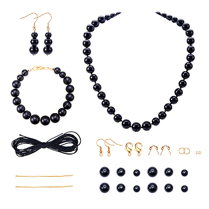 DIY Necklace Making, with Synthetic Black Stone Bead, Nylon Thread, Brass Lobster Claw Clasp and 304 Stainless Steel Earring Hook