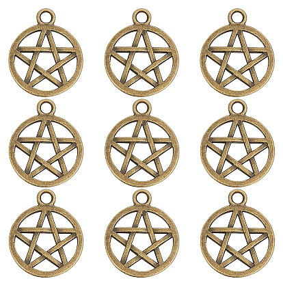 Сплавочные подвески тибетского стиля, кулоны викка, плоские круглые со звездой