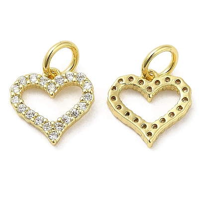 Brass Pave Cubic Zirconia  Pendants, with Jump Ring, Long-Lasting Plated, Lead Free & Cadmium Free, Heart