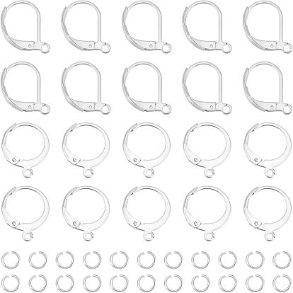 120 pièces 2 style 304 boucles d'oreilles à levier en acier inoxydable, avec 180 anneaux de saut ouverts