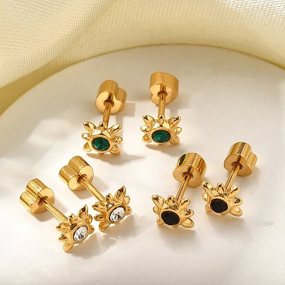 Ионное покрытие (ip) 304 серьги-гвоздики из нержавеющей стали, со стразами, реальный 14 k позолоченный, солнце