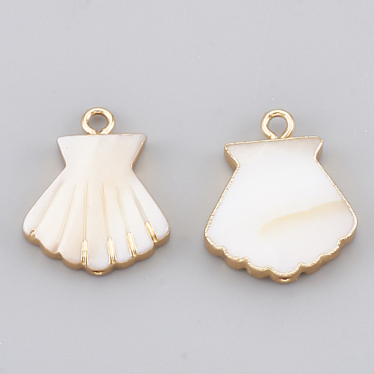 Electroplate Freshwater Shell Pendants, with Iron Findings, with Half Drilled, Shell, Golden