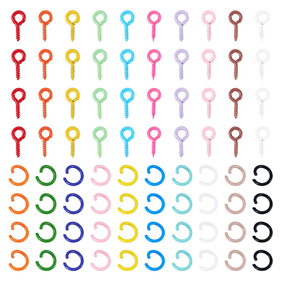 400шт. шт. литые винты с проушиной штифты скобы, за половину пробурено бисера, с 400 железными открытыми прыжковыми кольцами