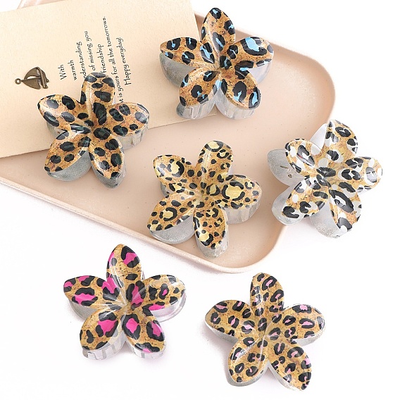 Цветочные пластиковые заколки для волос с когтями, аксессуары для волос для женщин и девочек, рисунок для леопарда
