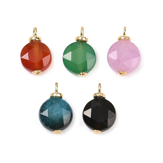 Плоские круглые подвески из натурального камня с шестиугольной огранкой, с латунной, реальный 18 k позолоченный, без кадмия и без свинца, стойки покрытие, долговечный