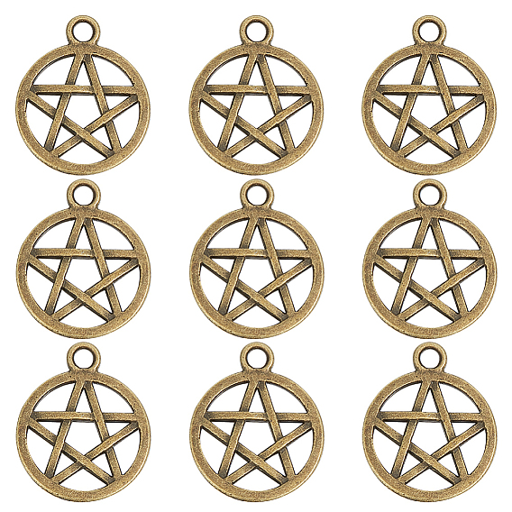 Сплавочные подвески тибетского стиля, кулоны викка, плоские круглые со звездой