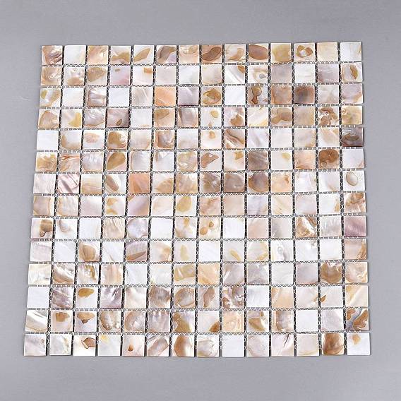 Natural Freshwater Shell Mosaic Tile Cabochons, Square, Flat Back