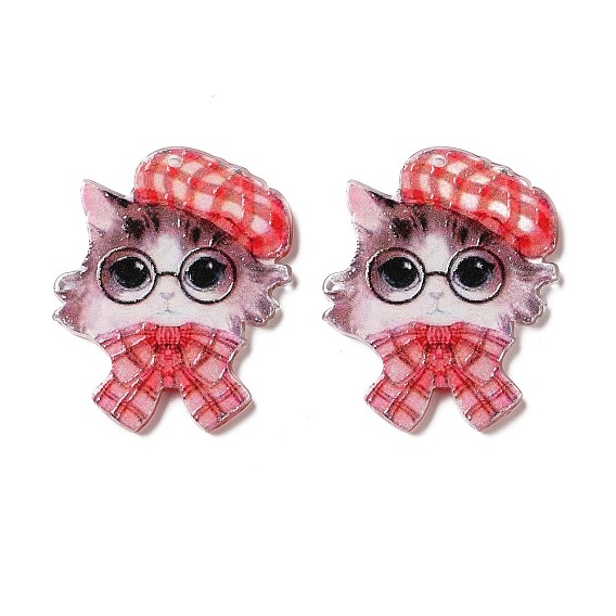 Printed Acrylic Pendants, Cat Shape Charms