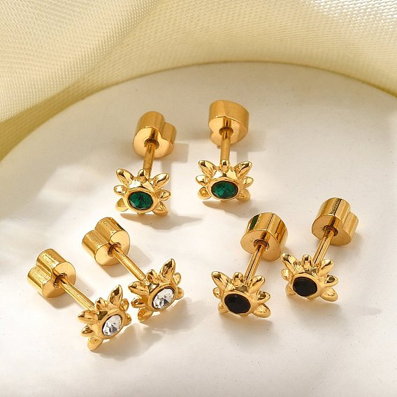 Ионное покрытие (ip) 304 серьги-гвоздики из нержавеющей стали, со стразами, реальный 14 k позолоченный, солнце