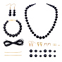 DIY Necklace Making, with Synthetic Black Stone Bead, Nylon Thread, Brass Lobster Claw Clasp and 304 Stainless Steel Earring Hook