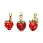 Латунь эмаль подвески, со стразами, клубничное очарование, золотые