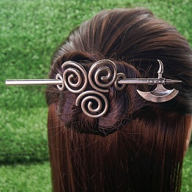 Épingle à cheveux viking en argent antique, accessoire de cheveux rétro pour femme, bâtons de cheveux en forme d'épée rose