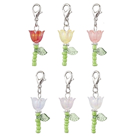 Lily Glass & Acrylic Pendant Decorations, Lobster Clasps Charms for Bag Ornaments