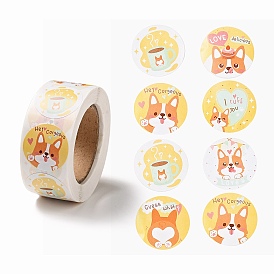 Round Dot Cute Dog Paper Cartoon Stickers Roll, Self-Adhesive Gift Tags for Gift Decoration