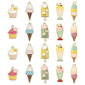 50 шт 10 стили подвески из сплава, с эмалью, без кадмия и без свинца, золотой свет, мороженое