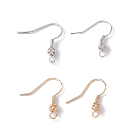Brass Round Beaded Earring Hooks, with Horizontal Loop