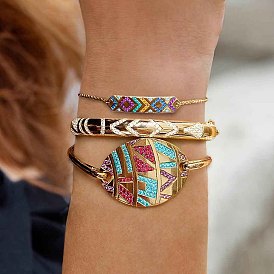 Colorful Ethnic Tribal Bracelet with Vintage Diamond Devil's Eye - Couple Bracelet, Gemstone.