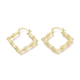 Brass Hoop Earrings, Long-Lasting Plated, Rhombus with Bamboo Stick
