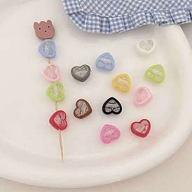 Прозрачные акриловые бусины, бусина в бусине, сердце, с блеском порошок