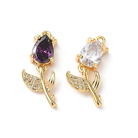 Латунные микро проложить кубического циркония подвески, цветочный шарм, реальный 18 k позолоченный, без никеля 