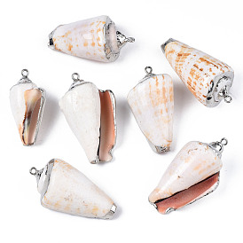 Electroplate Natural Spiral Shell Pendants, with Platinum Iron Loop