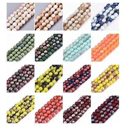 30 Strands 30 Colors Frosted Electroplate Glass Beads Strands, Half Plated, Round