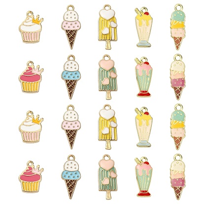 50 шт 10 стили подвески из сплава, с эмалью, без кадмия и без свинца, золотой свет, мороженое