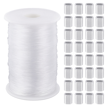 Fil de nylon, fil de pêche, fil à perles, avec 100pcs breloques coulissantes en aluminium à colonne plate, pour cadre photo pot de fleurs décoration suspendue de noël