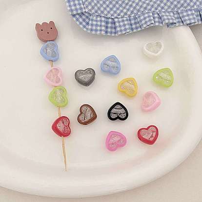 Прозрачные акриловые бусины, бусина в бусине, сердце, с блеском порошок