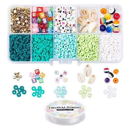 Ювелирные изделия, включая бусины из полимерной глины, акрила, смолы и абс-пластика ручной работы, пластиковые прокладки ccb, бусины из натуральной каури, Эластичная кристальная нить