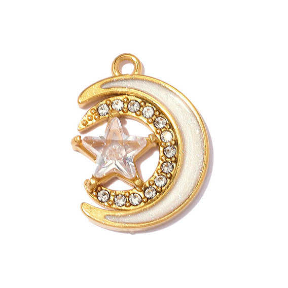 304 нержавеющей стальной эмали подвески, очарование луны и звезды, со стразами и фианитами, реальный 18 k позолоченный, ионное покрытие (ip), долговечный