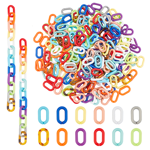 240Pcs 12 Colors Opaque Acrylic Linking Rings, Quick Link Connectors, For Jewelry Cable Chains Making, Oval