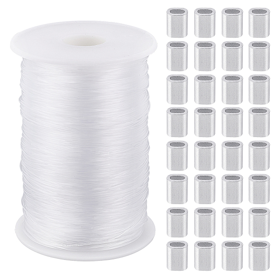 Fil de nylon, fil de pêche, fil à perles, avec 100pcs breloques coulissantes en aluminium à colonne plate, pour cadre photo pot de fleurs décoration suspendue de noël