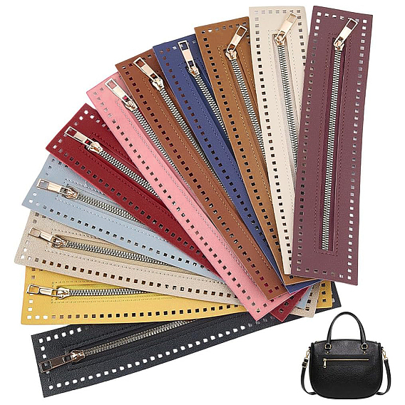 11Pcs 11 Colors Garment Accessories, Zip-fastener Component Sets, Imitation Leather Zipper & Alloy Zipper Puller, Light Gold