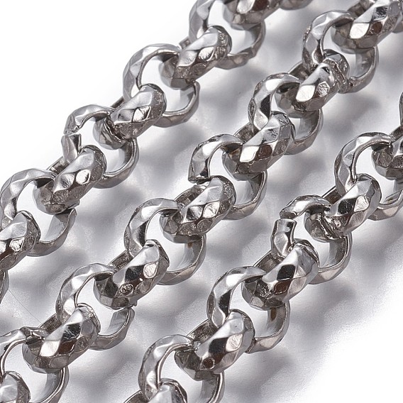 304 Stainless Steel Rolo Chains, Belcher Chain, Faceted, Unwelded