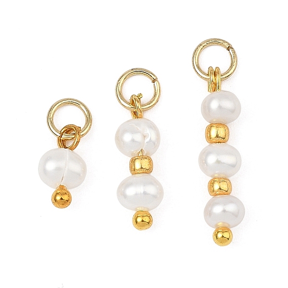 3шт 3 стили подвески из натурального культивированного пресноводного жемчуга, Картофельные подвески из бисера со стеклянными бусинами, золотые