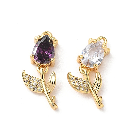 Латунные микро проложить кубического циркония подвески, цветочный шарм, реальный 18 k позолоченный, без никеля 