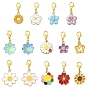 14Pcs Alloy Enamel Pendant Decorations, Flower, with Alloy Lobster Claw Clasps