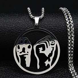 201 полые плоские круглые ожерелья из нержавеющей стали с подвеской в виде животных