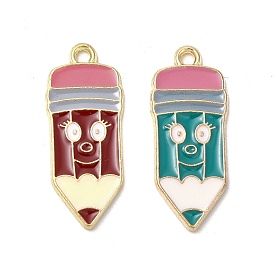 Alloy Enamel Pendants, Cadmium Free & Nickel Free & Lead Free, Golden, Pencil with Expression Charm